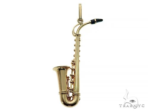 14K Yellow Gold Custom Made Saxophone Pendant 66052 - Image 3