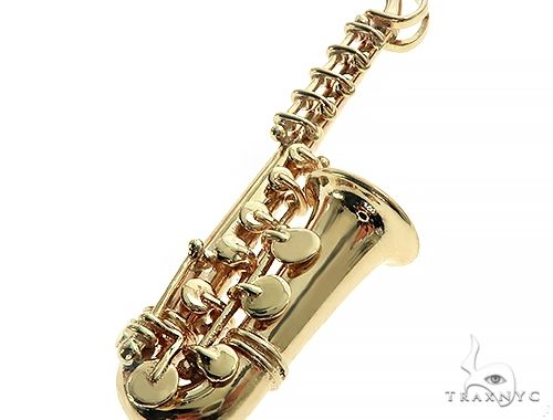 14K Yellow Gold Custom Made Saxophone Pendant 66052 - Image 4