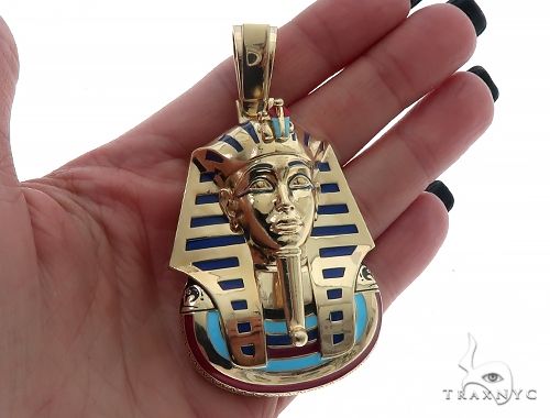 14K Yellow Gold Custom Pharaoh King Tut Pendant 65458 - Image 5