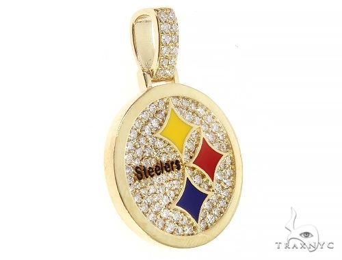14K yellow gold Steelers pendant with diamonds and red, yellow, and blue accents