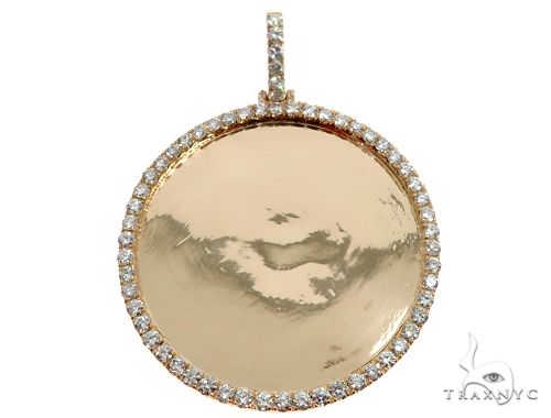 14K yellow gold customizable photo pendant, 2-inch face, front angle showing smooth gold frame