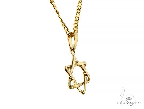 14K yellow gold David Star pendant on a matching gold chain necklace