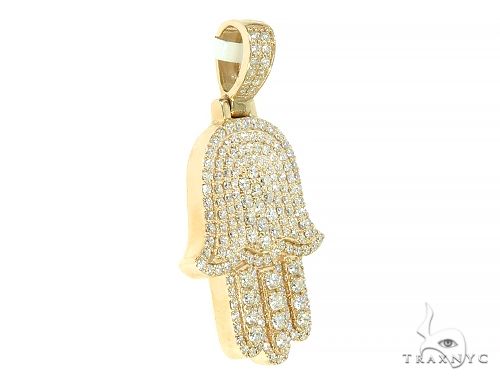 14K yellow gold Hamsa pendant encrusted with multiple small diamonds