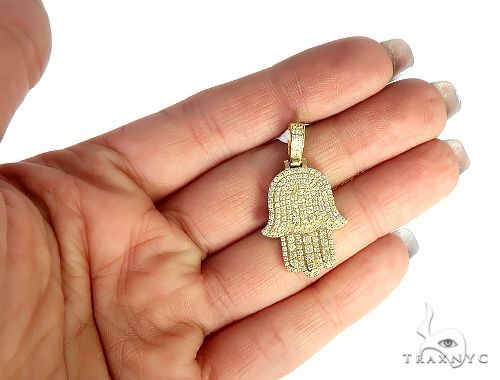 14K Gold Diamond Hamsa Pendant 65843 - Image 5