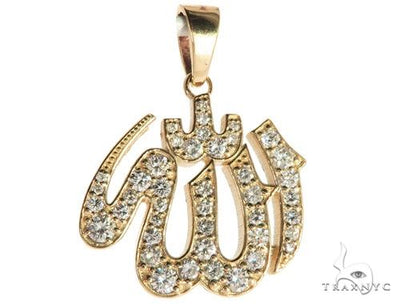14K Yellow Gold Diamond Allah Islam Religious Charm Pendant