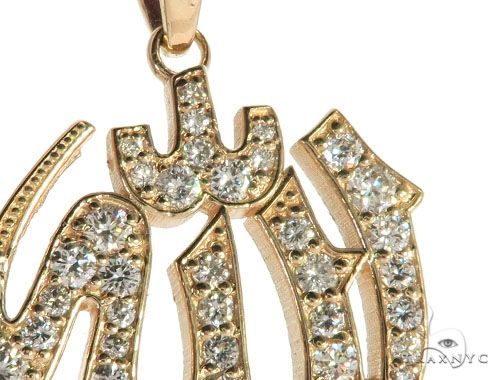 14K Yellow Gold Diamond Allah Islam Religious Charm Pendant, photo 3 of 7