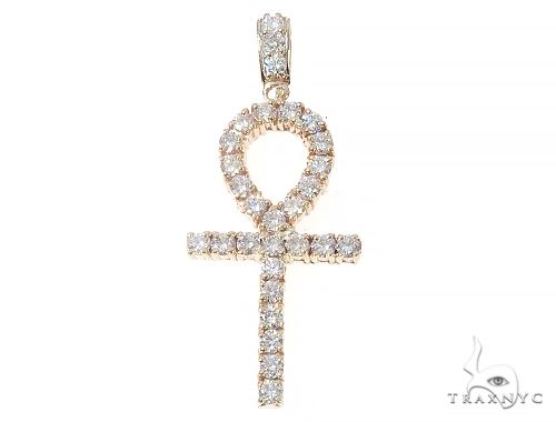 14K yellow gold ankh pendant with a loop and cross studded with diamonds