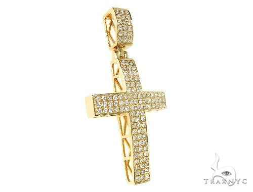 14K yellow gold cross pendant encrusted with multiple small diamonds for men