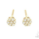 14K yellow gold small diamond cluster flower stud earrings with six petals.