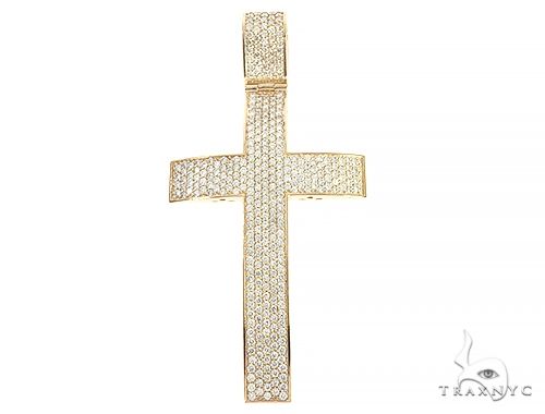 14K yellow gold large cross pendant encrusted with diamonds for men