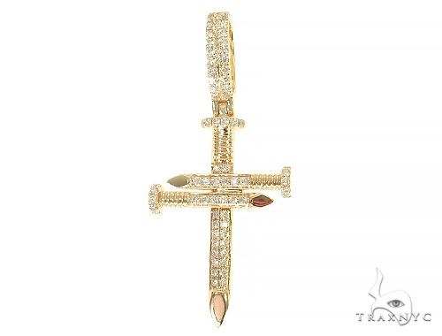14K White Gold Diamond Nail Cross Pendant, view 2