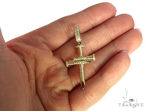 14K White Gold Diamond Nail Cross Pendant, view 6