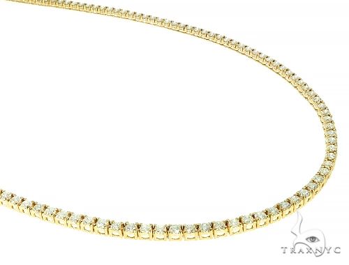 14K yellow gold diamond tennis chain, 18 inches, 2.5mm width — front-facing flat lay showing full length