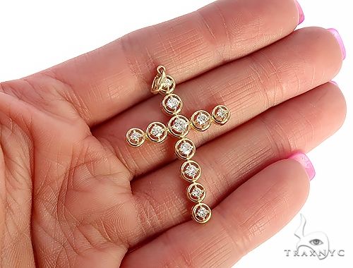 14K Yellow Gold Four Prong Diamond Cross 65661 - Image 5