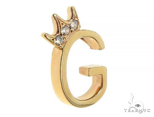 14K Yellow Gold G Diamond Crown Initial Pendant 66122 - Image 2