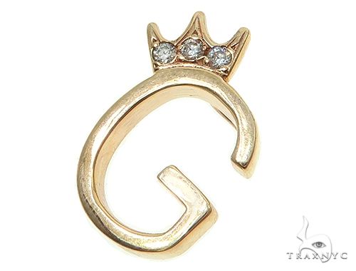 14K Yellow Gold G Diamond Crown Initial Pendant 66122 - Image 4