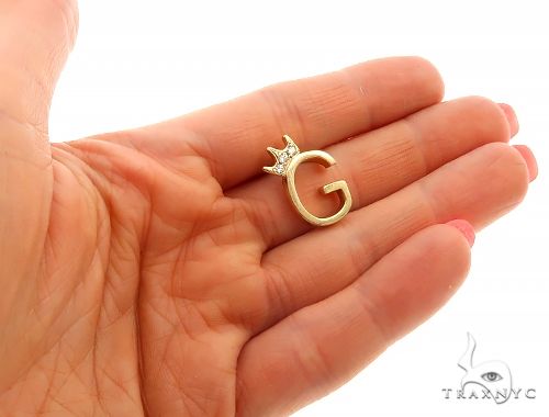 14K Yellow Gold G Diamond Crown Initial Pendant 66122 - Image 5