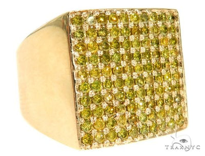 14K Yellow Gold Green Diamond Square Ring 61507 - Image 1