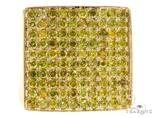 14K Yellow Gold Green Diamond Square Ring, photo 2 of 7