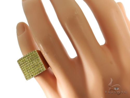 14K Yellow Gold Green Diamond Square Ring 61507 - Image 7