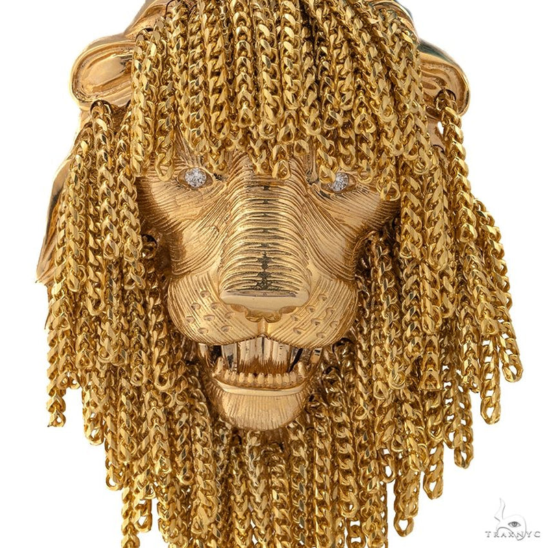 14K yellow gold lion pendant with braided mane and diamond eyes, men's custom design