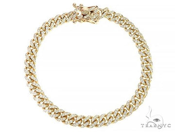 Men's Miami Cuban bracelet in 14K yellow gold with pavé-set natural diamonds across interlocking links