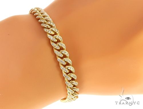 14K Yellow Gold Miami Cuban Diamond Bracelet, photo 7 of 8