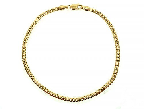14K yellow gold Miami Cuban link bracelet, 2.6mm wide, 8-inch length, flat-woven links, top-down view