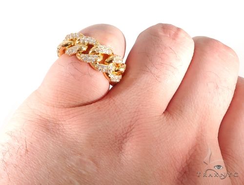 14K Yellow Gold Micro Pave Diamond Cuban Link Ring 64028 - Image 8