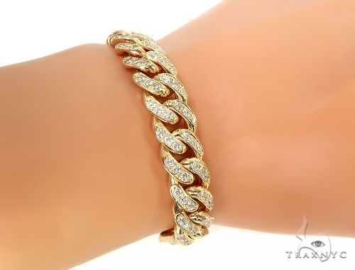 14K Yellow Gold One Row Diamond Cuban Link Bracelet 65944 - Image 6