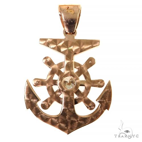 14K Yellow Gold Pave Bezel Diamond Anchor Charm Pendant, photo 4 of 6