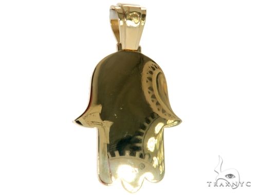 14K Yellow Gold Pave Diamond Hamsa Pendant, photo 4 of 7