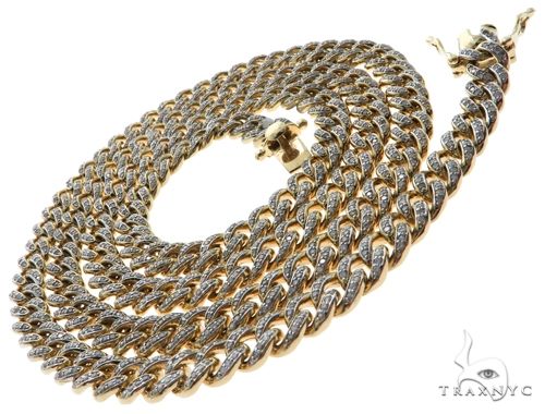 14K Yellow Gold Pave Diamond Miami Cuban Link Chain 28 Inches 7mm   61575 - Image 4