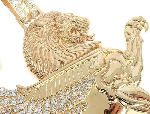 14K Yellow Gold Diamond Large Custom Royal Lion Pendant, photo 5 of 8