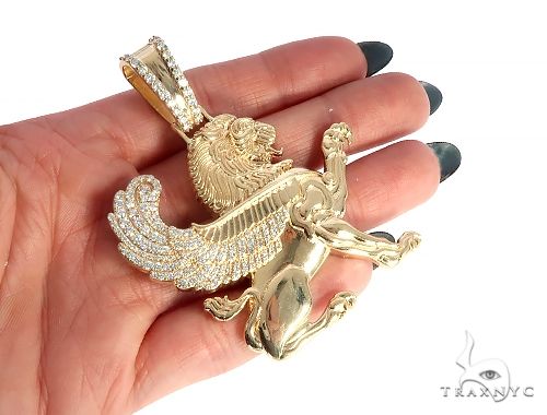 14K Yellow Gold Diamond Large Custom Royal Lion Pendant, photo 6 of 8