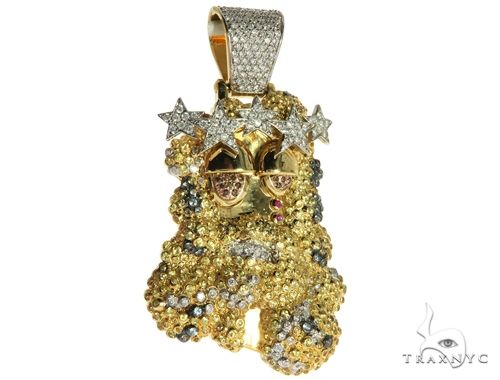 14K yellow gold diamond-studded Jesus pendant with crown and stars, hip hop style
