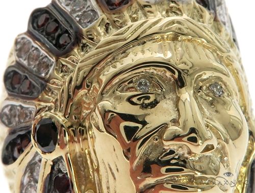 14K Yellow Gold Prong Bezel Diamond Indian Head Ring 63858 - Image 3