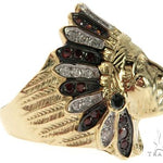 14K Yellow Gold Prong Bezel Diamond Indian Head Ring 63858 - Image 5