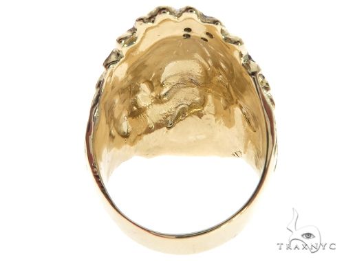 14K Yellow Gold Prong Bezel Diamond Indian Head Ring 63858 - Image 6