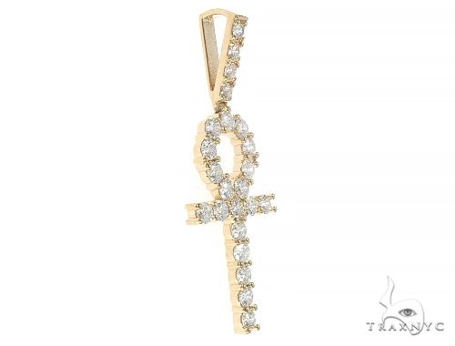 14K Yellow Gold Prong Diamond Ankh Cross 65285 - Image 2