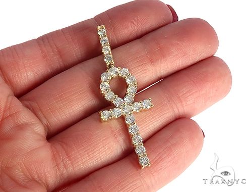 14K Yellow Gold Prong Diamond Ankh Cross 65285 - Image 5