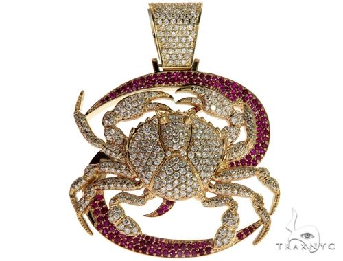 14K Yellow Gold Prong Diamond Crab Pendant 63094 - Image 1
