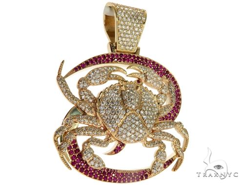 14K Yellow Gold Prong Diamond Crab Pendant 63094 - Image 2