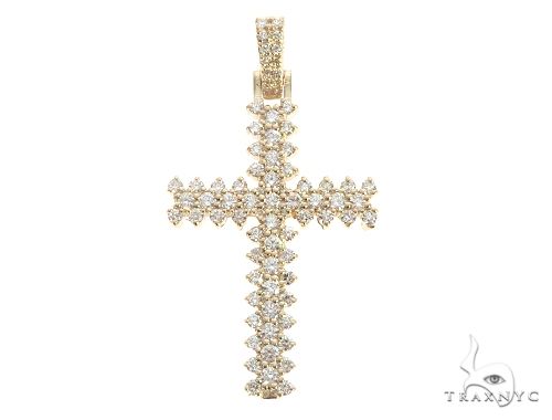 14K Yellow Gold Prong Diamond Cross 65281 - Image 1