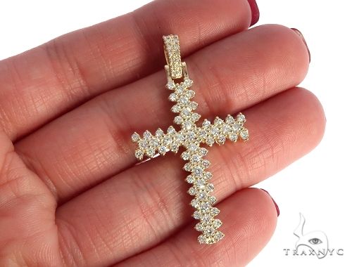 14K Yellow Gold Prong Diamond Cross 65281 - Image 5