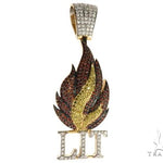 14K Yellow Gold Prong Diamond Custom Gold Flame LIT Pendant 63781 - Image 1