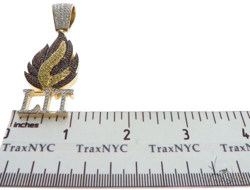 14K Yellow Gold Prong Diamond Custom Gold Flame LIT Pendant 63781 - Image 11