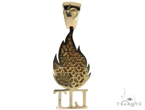 14K Yellow Gold Prong Diamond Custom Gold Flame LIT Pendant 63781 - Image 4