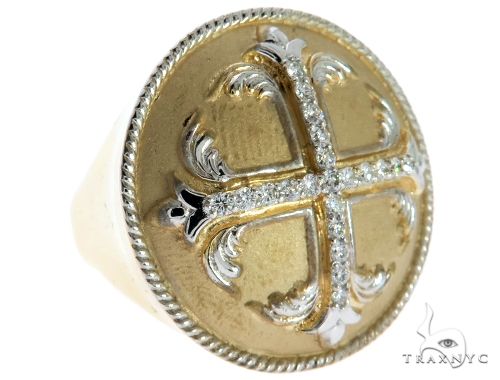 14K Yellow Gold Prong Diamond Custom Made TraxNYCs Templar Ring Knights Crusader Masonic 63117 - Image 4