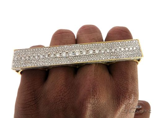 14K Yellow Gold Prong Diamond Four Finger Ring Hip Hop Style, photo 4 of 13